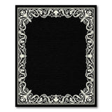 Ornate Ivory Floral Border Black Area Rug