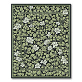 Vintage Green Foliage White Blossom Area Rug