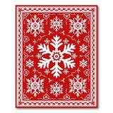 Festive Red Snowflake Ornate Area Rug