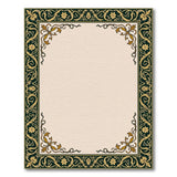 Ornate Green Gold Floral Border Beige Area Rug