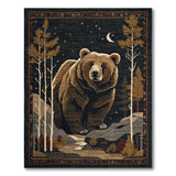 Majestic Grizzly Bear Starry Night Forest Rug