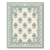 Vintage Teal Floral Damask Cream Area Rug