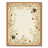 Beige Floral Vintage Rug with Bees Butterflies
