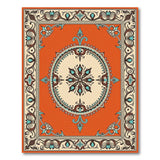 Vibrant Orange Persian Area Rug with Teal Fleur-de-Lis Border