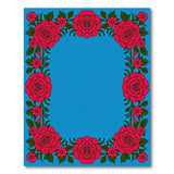 Red Roses Floral Border Blue Area Rug