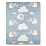 Whimsical Elephant Clouds Blue Kids Rug