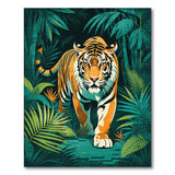 Prowling Tiger in Lush Jungle Area Rug