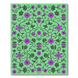 Purple Floral Blooms on Mint Green Area Rug