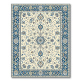 Traditional Persian Ivory Rug with Blue Floral Border