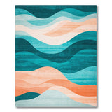 ODIKA Modern Abstract Wavy Teal & Peach Washable Area Rug - Low Pile Non-Slip