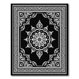 Intricate Black White Mandala Persian Traditional Persian Rug