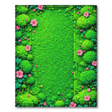 Lush Green Moss Garden Pink Flower Border Rug