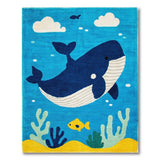 Playful Blue and Teal Playful Whale Ocean Kids Area Rug