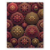 Red Gold Hexagonal Floral Mandala Rug