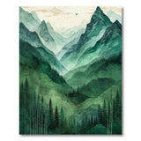 Misty Green Watercolor Mountain Valley Rug