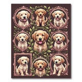 Golden Retriever Puppies Ornate Frame Collage Rug
