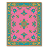 Ornate Pink Persian Area Rug with Teal Gold Florals