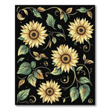 Golden Sunflower Floral Area Rug Black