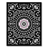 Intricate Black White Pink Floral Rug