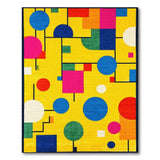 Washable Vibrant Yellow Geometric Bauhaus Area Rug - Low Pile