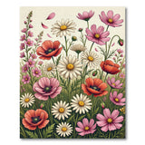 Wildflower Poppy Daisy Floral Area Rug