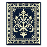 Navy Blue Fleur-de-Lis Ornate Area Rug