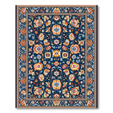 Navy Persian Floral Area Rug with Vibrant Orange Blooms