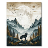 Howling Wolf Full Moon Misty Mountains Rug