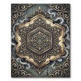Ornate Distressed Gold Hexagon Mandala Rug