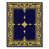 Navy Blue Ornate Gold Filigree Border Area Rug