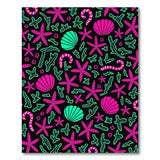 Neon Pink Teal Starfish Seashell Area Rug
