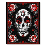 Red Sugar Skull with Red Roses Area Rug