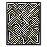 Geometric Modern Black White Geometric Maze Labyrinth Rug