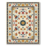 Cream Traditional Persian Floral Area Rug with Navy Border