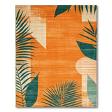 Vibrant Orange Palm Frond Geometric Area Rug