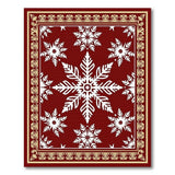 Red Snowflake Area Rug with Ornate Gold Border