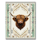 Brown and Tan Highland Cow Heritage Tribal Area Rug