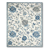 Blue and Teal Blue Peony Floral Vintage Area Rug
