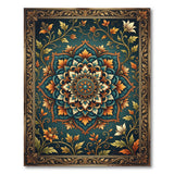 Teal Mandala Persian Area Rug with Gold Frame