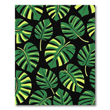 Bold Green Monstera Leaves on Black Area Rug