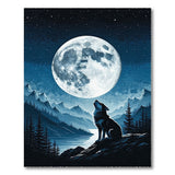 Wolf Howling at Full Moon Mountain Landscape Rug