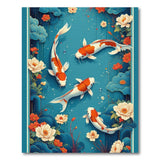 Teal Koi Fish and Lotus Blossom Area Rug