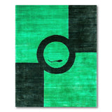 Vibrant Green Geometric Rug with Black Circle Motif