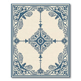 Elegant Navy Floral Border Cream Area Rug