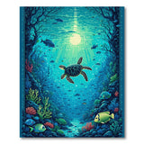 Majestic Sea Turtle Teal Underwater Area Rug