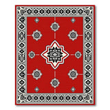 Red Persian Star Medallion Area Rug with Black Intricate Borders