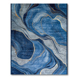 Blue and Teal Navy Blue Gold Vein Marble Abstract Area Rug