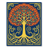 Golden Tree of Life with Fiery Leaves Navy Rug