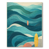 Teal Ocean Waves Surfboard Coastal Area Rug