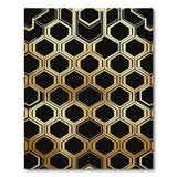 Gold Hexagon Geometric Area Rug on Black